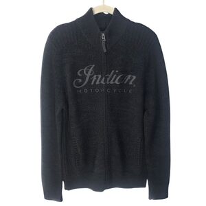 Indian Motorcycle Lucky Brand Front Zip Knit Sweater Jacket Charcoal Gray Sz M